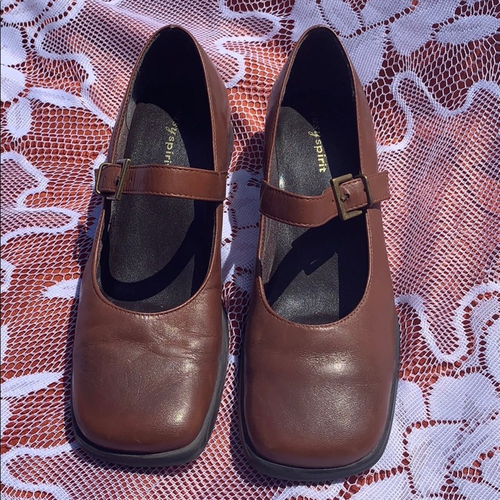 Square-toed Leather Mary Janes by Easy Spirit